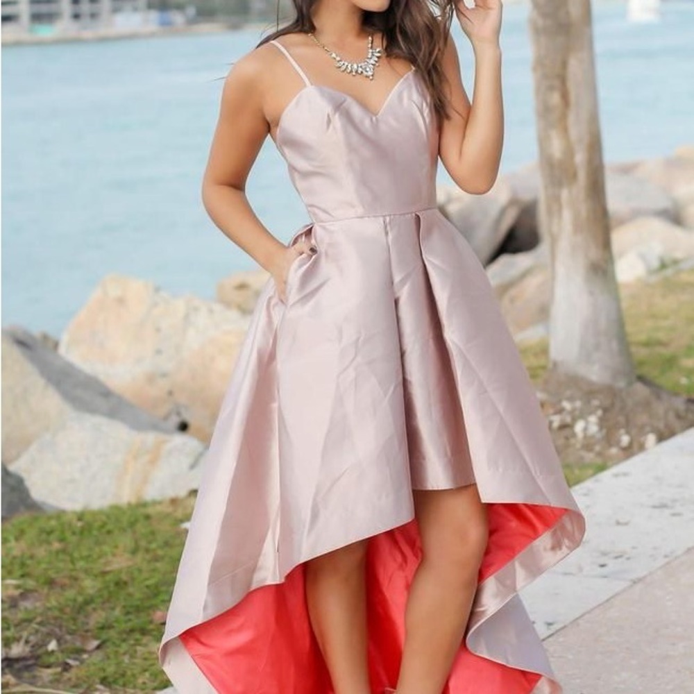 Maniju Pink and Red High-Low Dress (Size S)